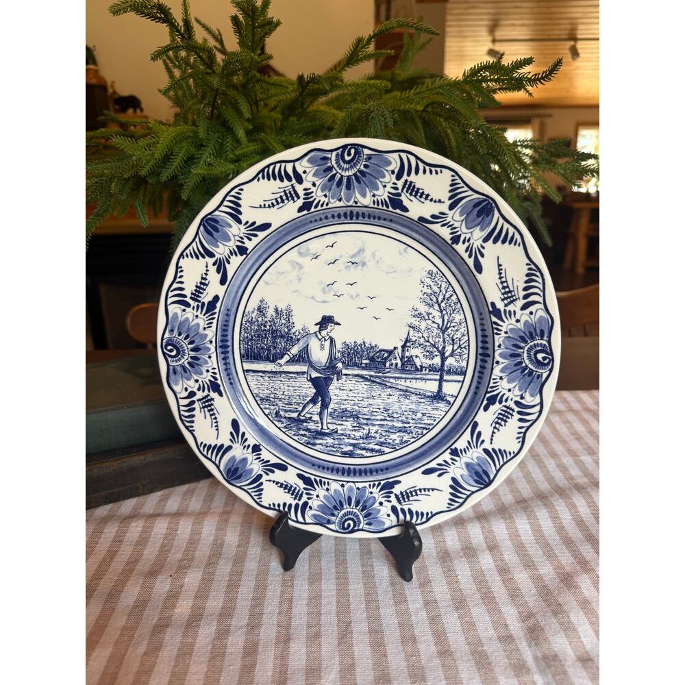 Vintage Blue/White Transferware Spring Scene plate from Luneville Studio France